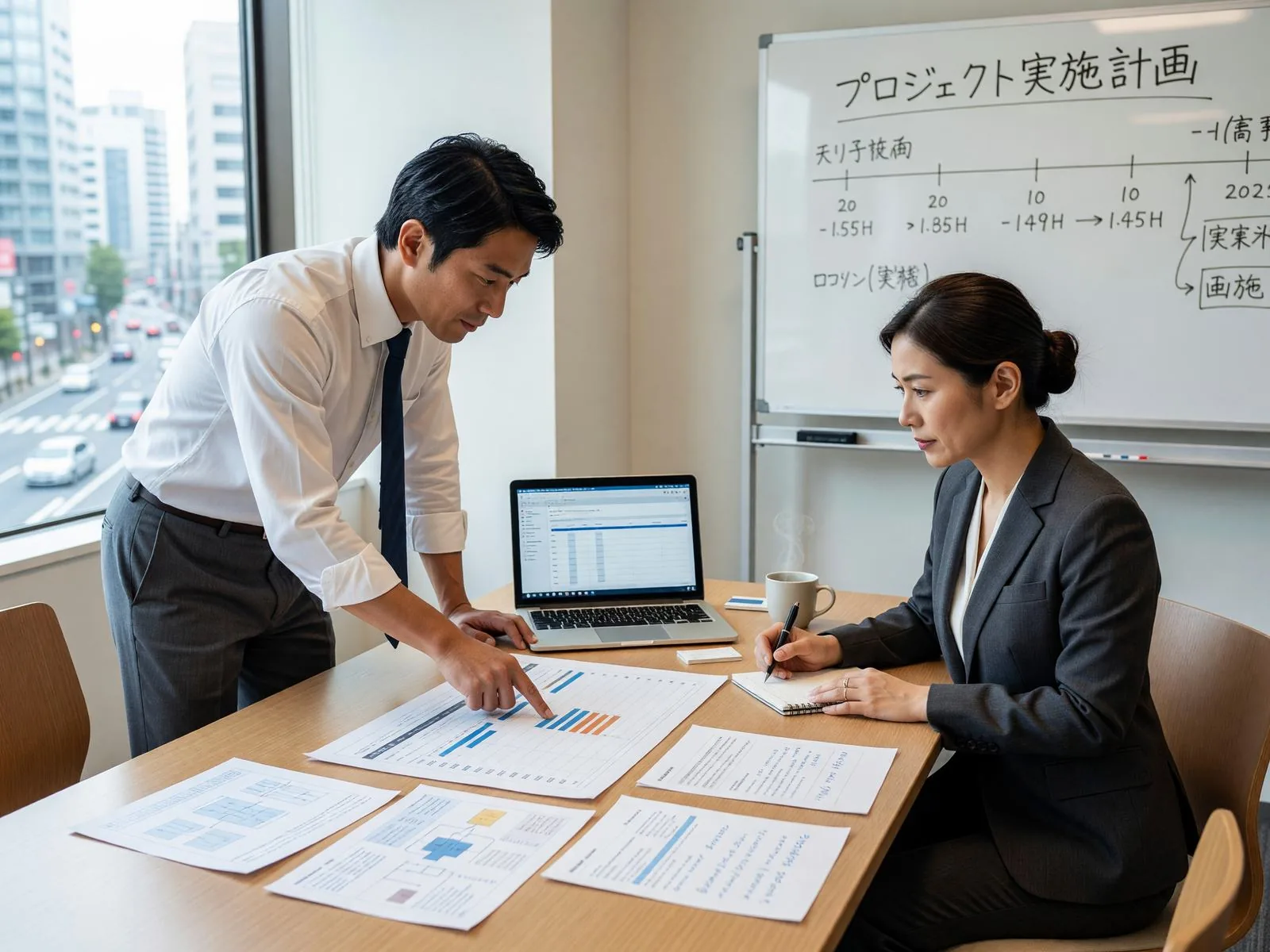 プロジェクト計画について話し合う担当者