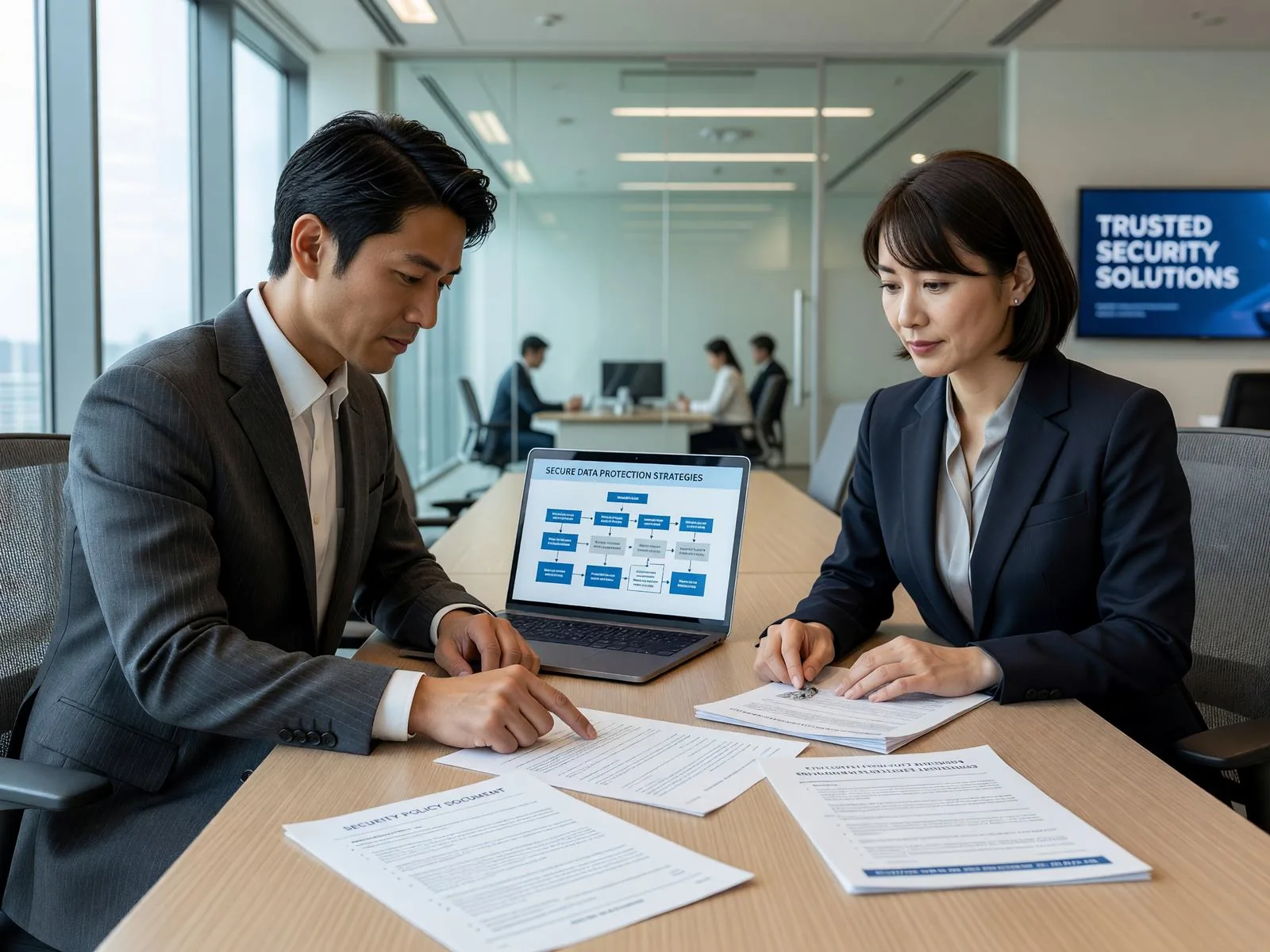 データ保護について打ち合わせる担当者